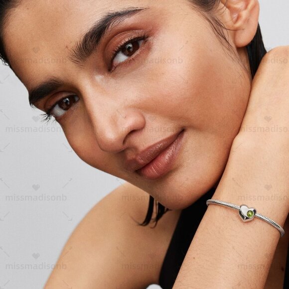 Pandora Engravable Spring Green Stone Heart Charm - Picture 5 of 6